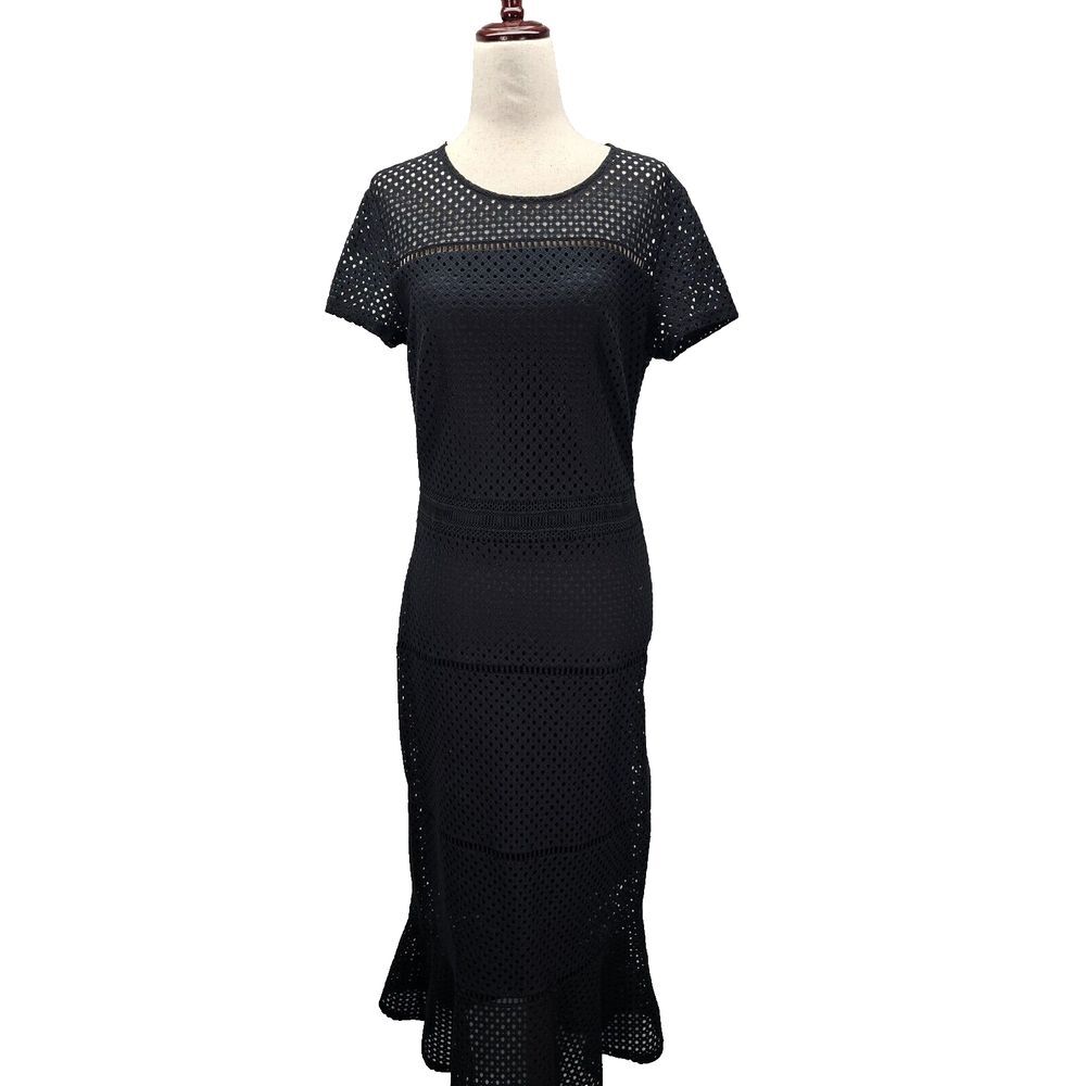 Banana Republic Black Mermaid Dress Size 4‎ Short Sleeve Fully Lined Lase Cutout